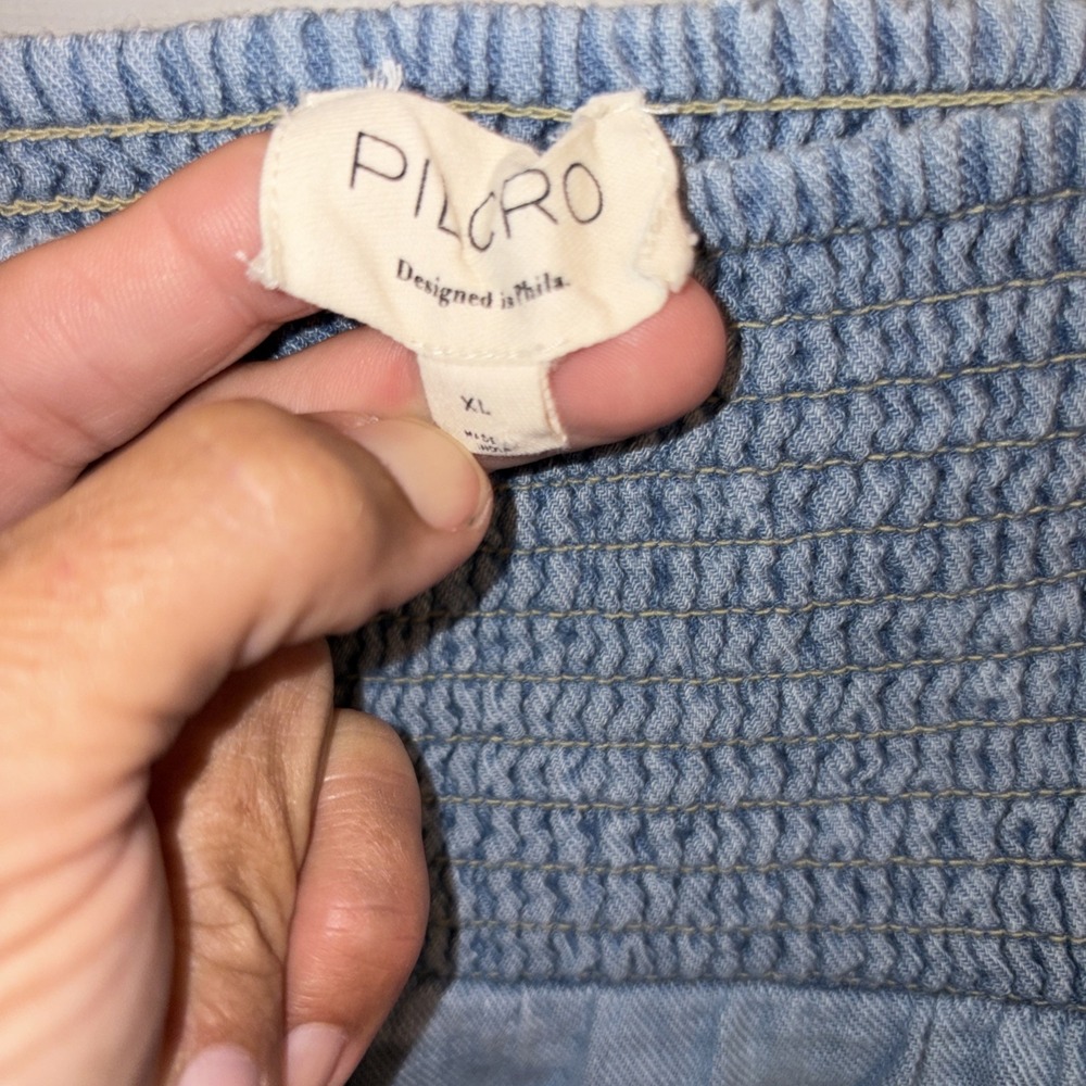 PILCRO XL Reese 100% Cotton Smocked Midi Skirt Light Denim $148 Anthropologie - Picture 8 of 14